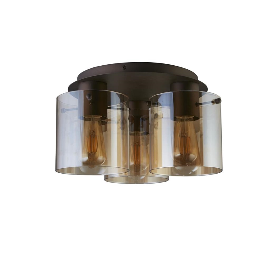 Searchlight - Lámpara de techo SWEDEN 3xE27/60W/230V Ø 39 cm marrón/ahumado