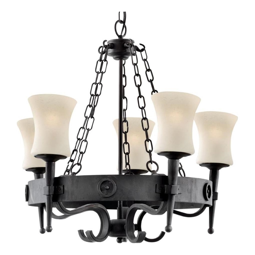 Searchlight - Lámpara colgante con cadena CARTWHEEL 5xE27/60W/230V negra