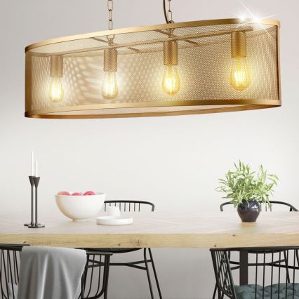 Searchlight - Lámpara colgante con cadena FISHNET 4xE27/60W/230V dorado