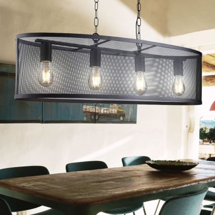 Searchlight - Lámpara colgante con cadena FISHNET 4xE27/60W/230V negro