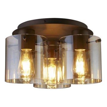 Searchlight - Lámpara de techo SWEDEN 3xE27/60W/230V Ø 39 cm marrón/ahumado