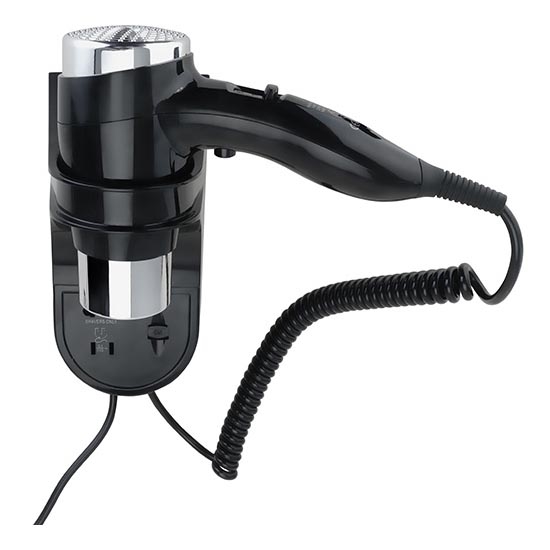 Secador de pelo con soporte 11x24 cm plateado/negro