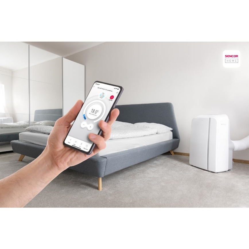Sencor - Aire acondicionado móvil inteligente 3en1 con accesorios completos 1450W/230V 12000 BTU Wi-Fi blanco + control remoto