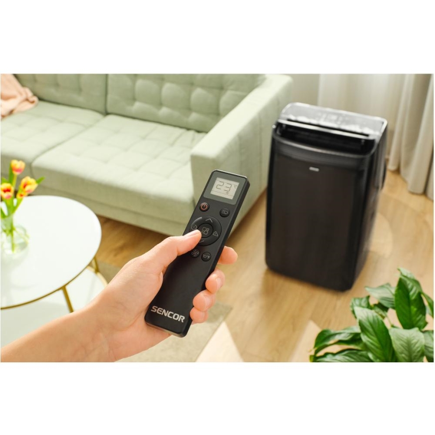 Sencor - Aire acondicionado móvil inteligente Incluye accesorios completos 900W/230V 9000 BTU Wi-Fi negro + control remoto