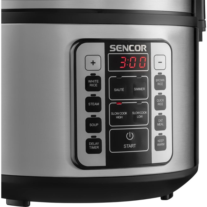 Sencor - Arrocera multifunción 700 W/230 V 1,5 l acero inoxidable/negro