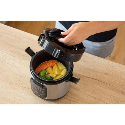 Sencor - Arrocera multifuncional 350W/230V 0,6 l acero inoxidable/negro