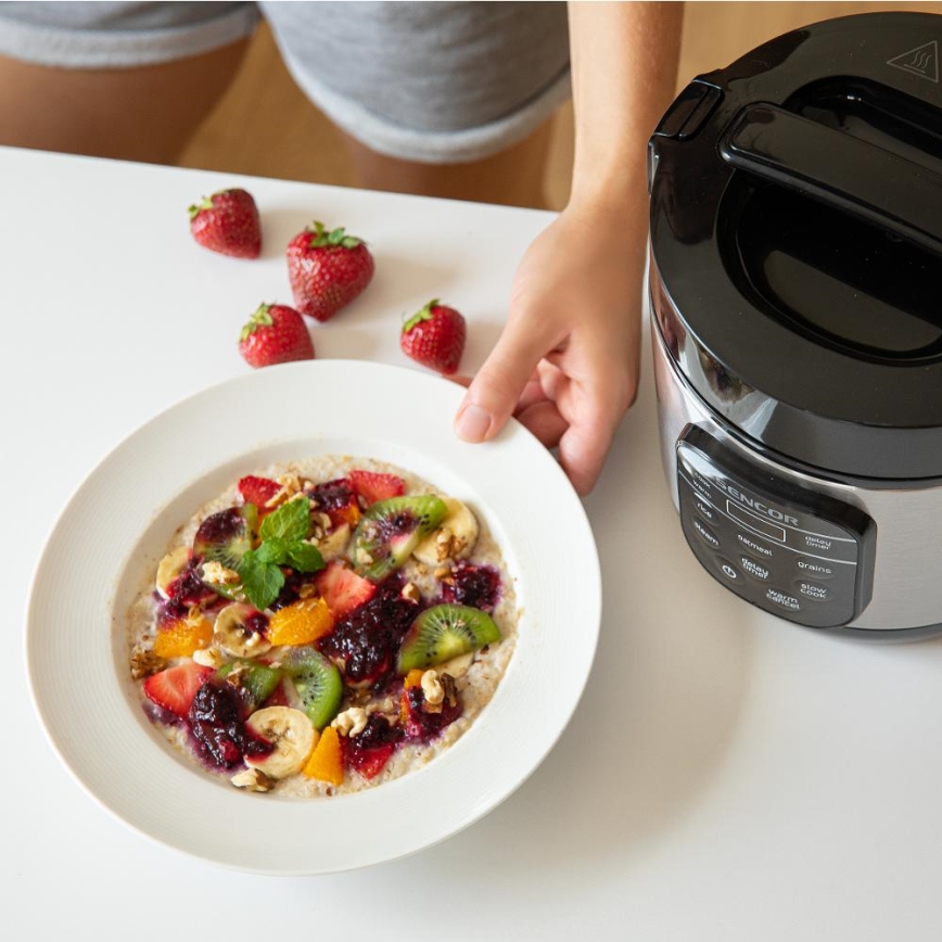 Sencor - Arrocera multifuncional 350W/230V 0,6 l acero inoxidable/negro