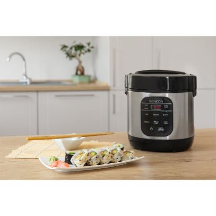 Sencor - Arrocera multifuncional 350W/230V 0,6 l acero inoxidable/negro