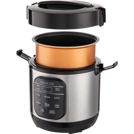 Sencor - Arrocera multifuncional 350W/230V 0,6 l acero inoxidable/negro