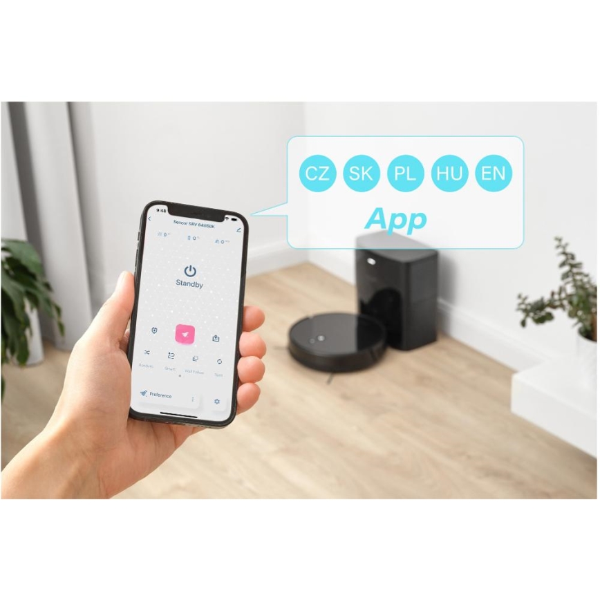 Sencor - Robot aspirador 2 en 1 con mopa, 16W/2600 mAh, Wi-Fi, negro + control remoto