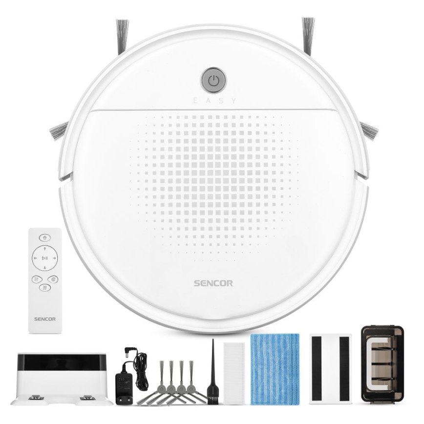 Sencor - Aspiradora robótica con fregona 2en1 18W/1500 mAh blanco + control remoto