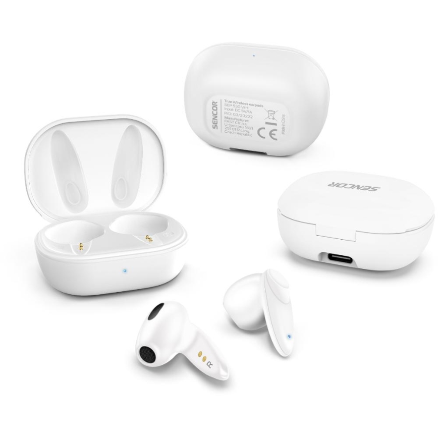 Sencor - Auriculares inalámbricos 230 mAh + 2x 25 mAh IPX4 blanco