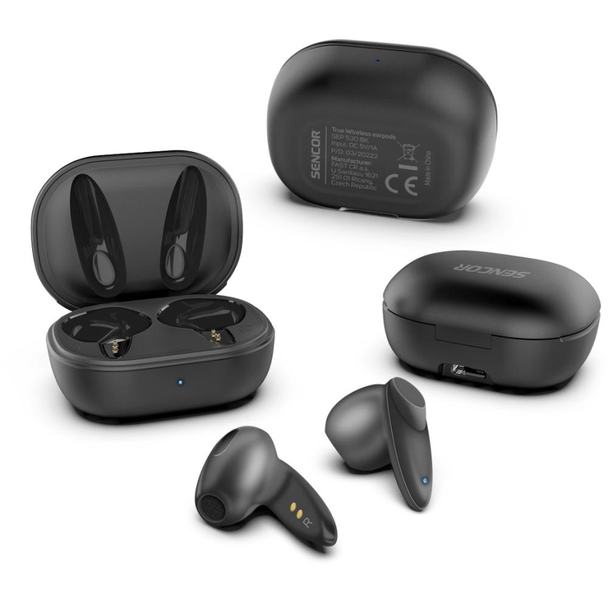 Sencor - Auriculares inalámbricos 230 mAh + 2x 25 mAh IPX4 negro