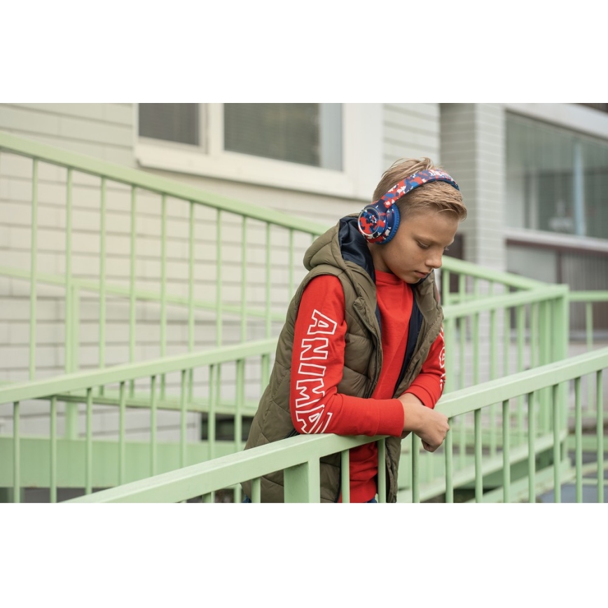 Sencor - Auriculares inalámbricos con micrófono 3,7V/400 mAh azul/rojo