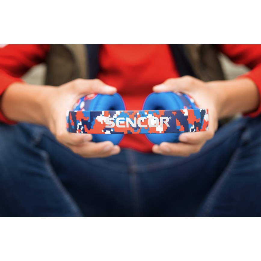 Sencor - Auriculares inalámbricos con micrófono 3,7V/400 mAh azul/rojo