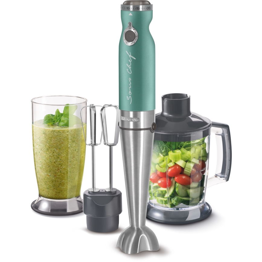 Sencor - Batidora de mano 4en1 1200W/230V acero inoxidable/turquesa