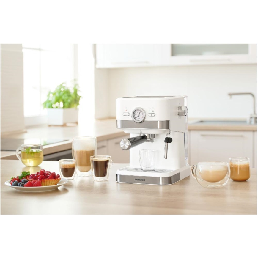Sencor - Cafetera espresso de palanca 1050W/230V blanca/cromo mate