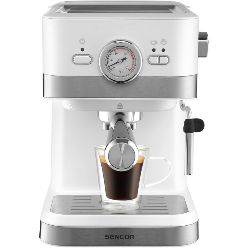 Sencor - Cafetera espresso de palanca 1050W/230V blanca/cromo mate