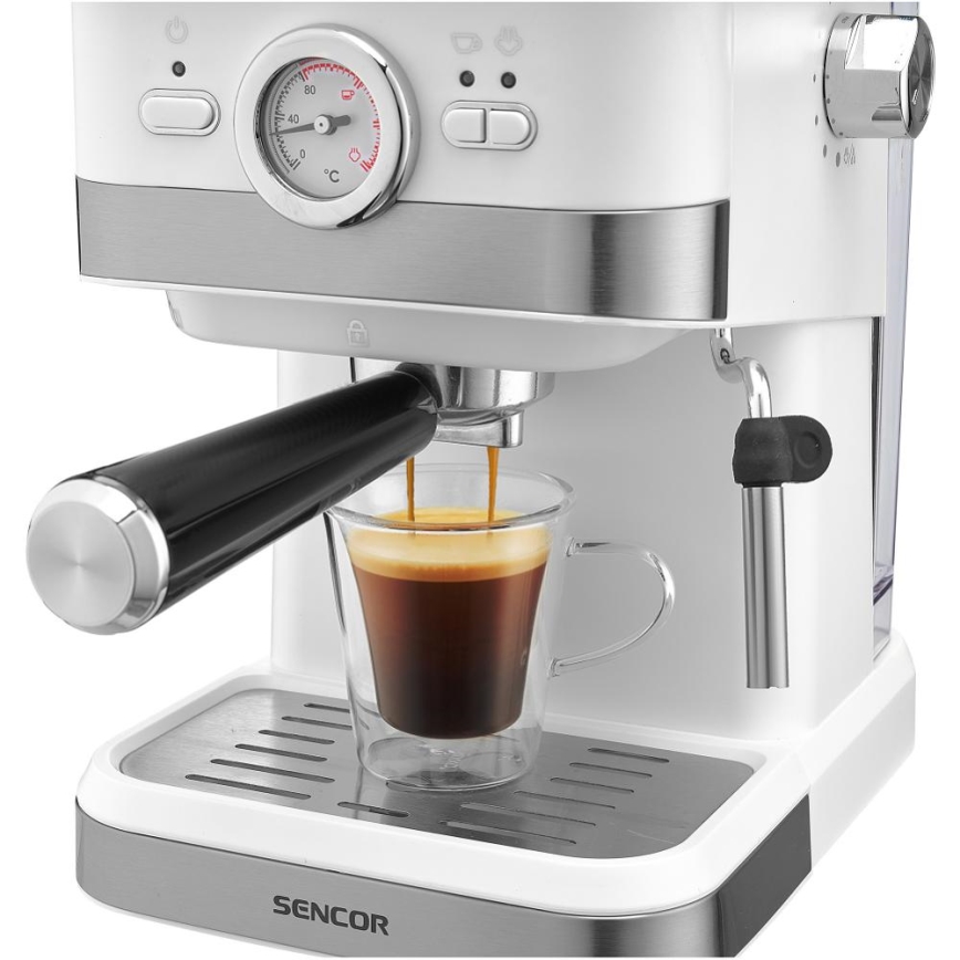 Sencor - Cafetera espresso de palanca 1050W/230V blanca/cromo mate