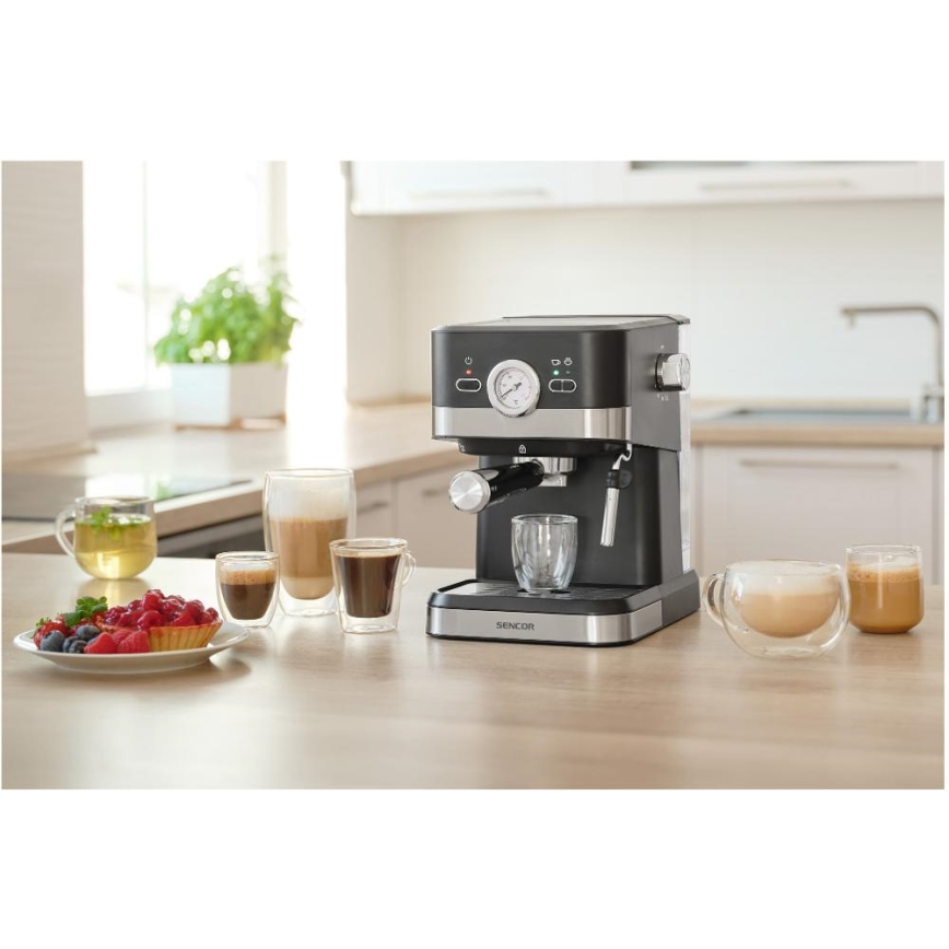 Sencor - Cafetera espresso de palanca 1050W/230V negra/cromo mate