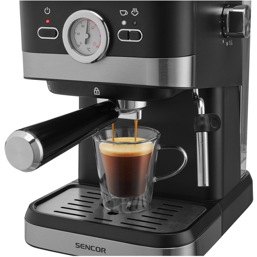 Sencor - Cafetera espresso de palanca 1050W/230V negra/cromo mate