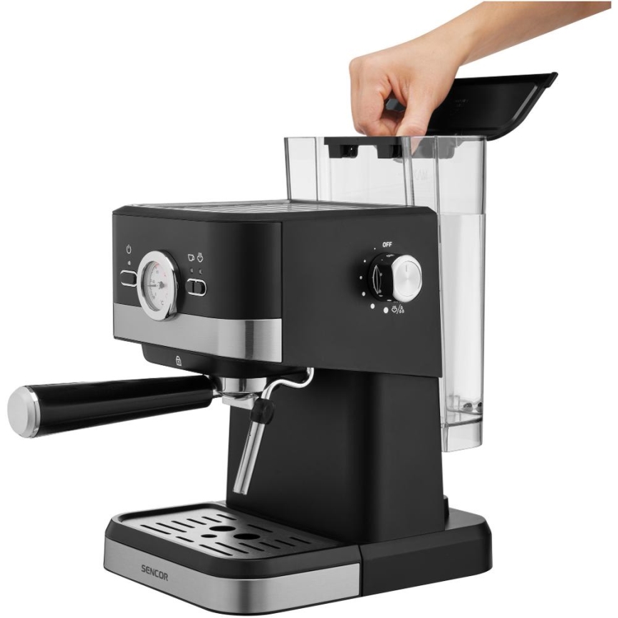 Sencor - Cafetera espresso de palanca 1050W/230V negra/cromo mate