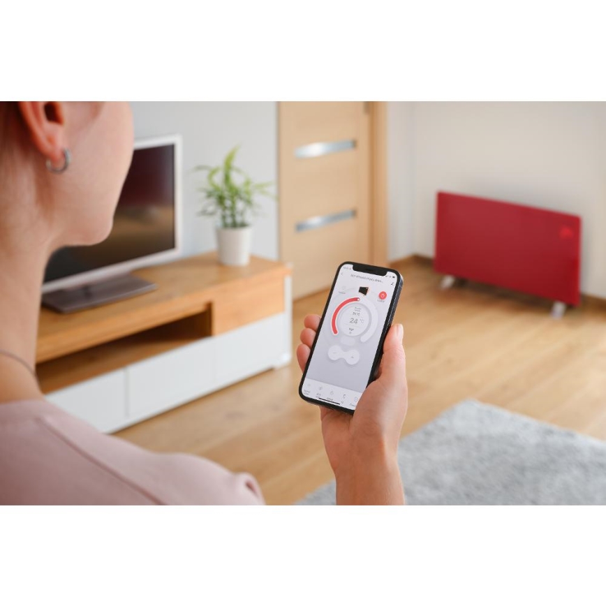 Sencor - Calefactor/convector eléctrico inteligente 1200/2400W/230V IP24 Wi-Fi rojo