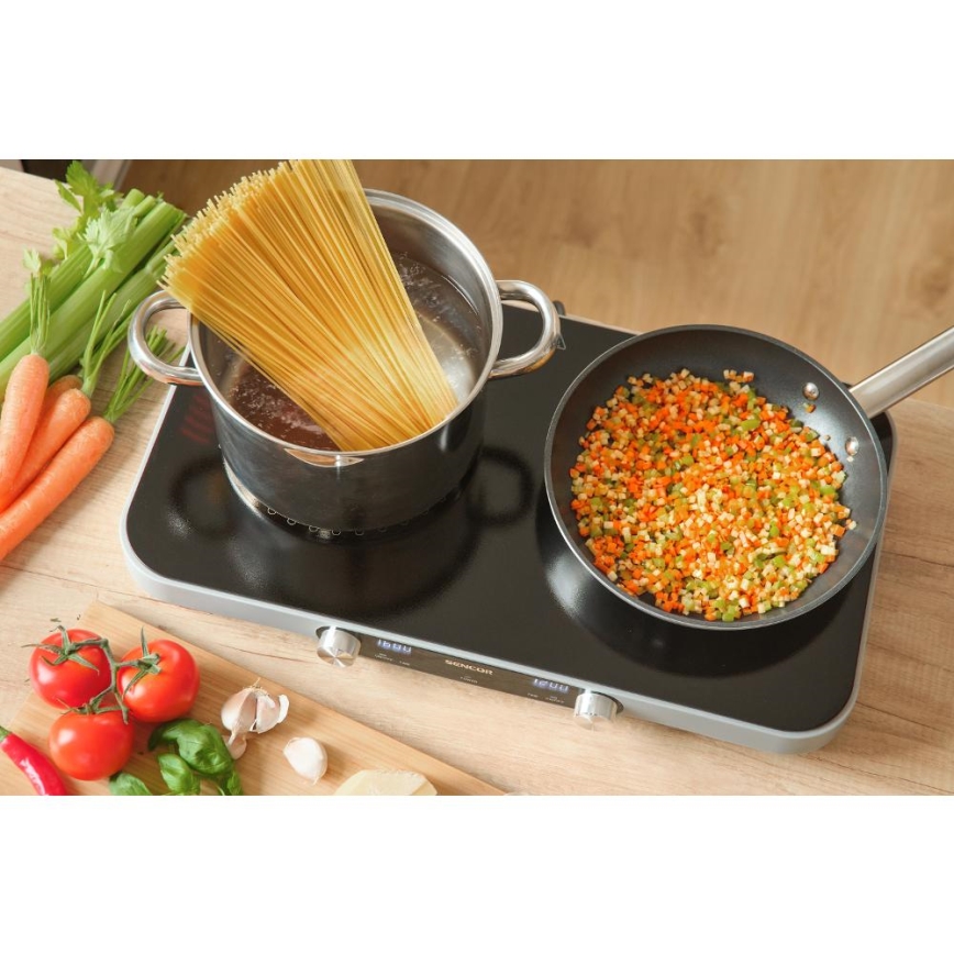 Sencor - Cocina vitrocerámica de dos placas con pantalla LCD 3500W/230V