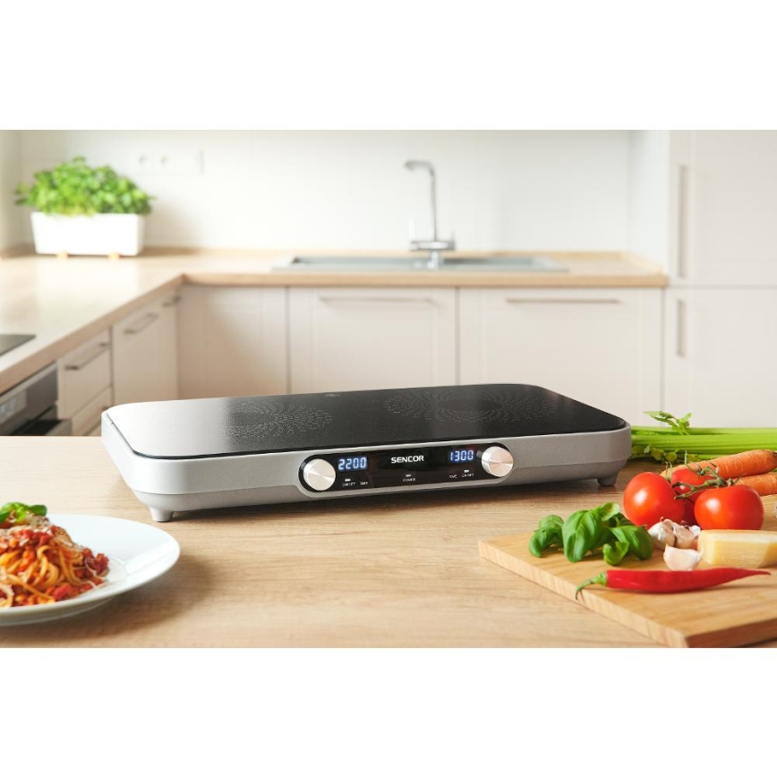 Sencor - Cocina vitrocerámica de dos placas con pantalla LCD 3500W/230V