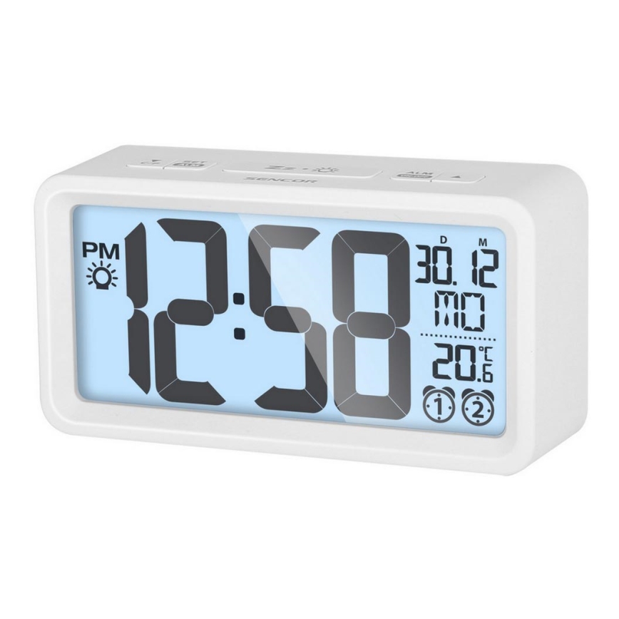 Sencor - Despertador con pantalla LCD y termómetro 2xAAA blanco