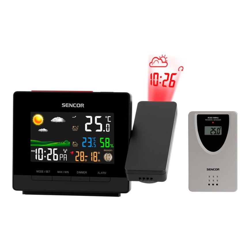 Sencor - Estacion meteorologica con color LCD display, despertador y proyector 2xAA + 2xAAA