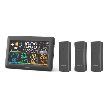 Sencor - Estación meteorológica con pantalla LCD a color + 3 sensores 3xAA + 6xAA negra