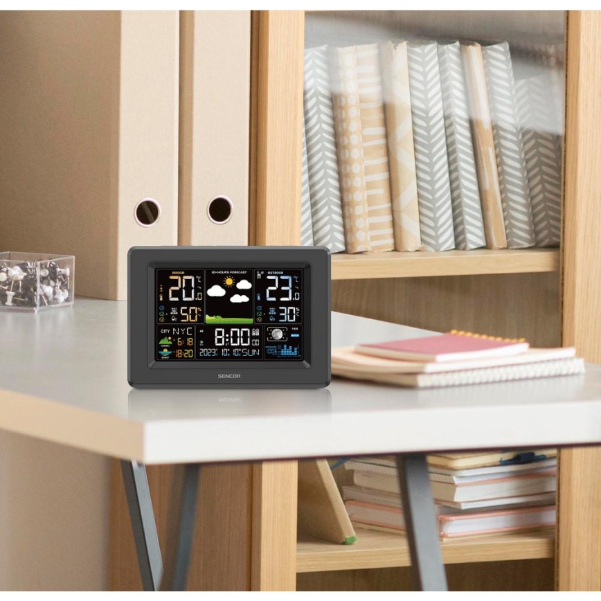 Sencor - Estación meteorológica con pantalla LCD a color, 3xAA + 2xAA, negra
