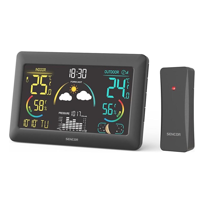 Sencor - Estacion meteorologica Con pantalla LCD a color y despertador 5V 3xAA + 2xAA