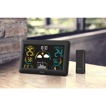 Sencor - Estacion meteorologica Con pantalla LCD a color y despertador 5V 3xAA + 2xAA