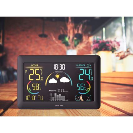 Sencor - Estacion meteorologica Con pantalla LCD a color y despertador 5V 3xAA + 2xAA
