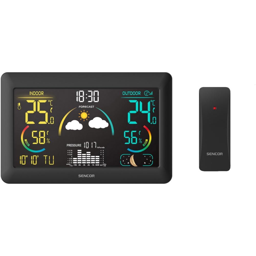 Sencor - Estacion meteorologica Con pantalla LCD a color y despertador 5V 3xAA + 2xAA