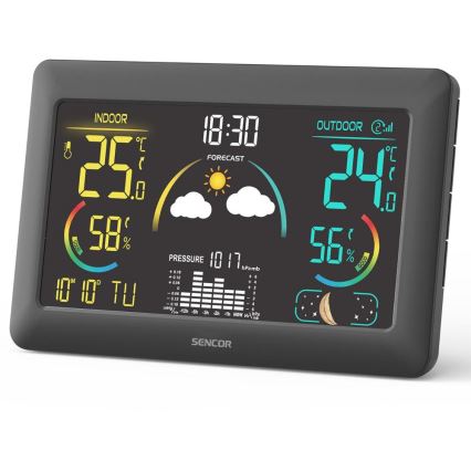 Sencor - Estacion meteorologica Con pantalla LCD a color y despertador 5V 3xAA + 2xAA