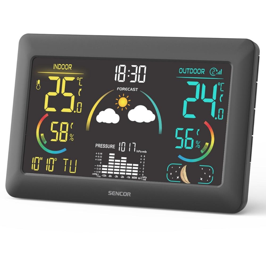 Sencor - Estacion meteorologica Con pantalla LCD a color y despertador 5V 3xAA + 2xAA