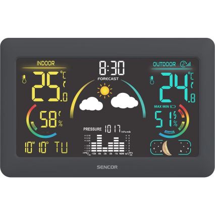 Sencor - Estacion meteorologica Con pantalla LCD a color y despertador 5V 3xAA + 2xAA