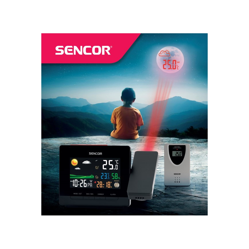 Sencor - Estacion meteorologica con color LCD display, despertador y proyector 2xAA + 2xAAA