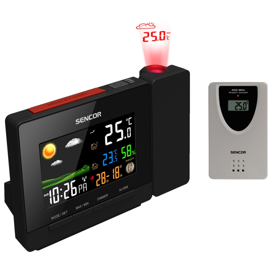 Sencor - Estacion meteorologica con color LCD display, despertador y proyector 2xAA + 2xAAA