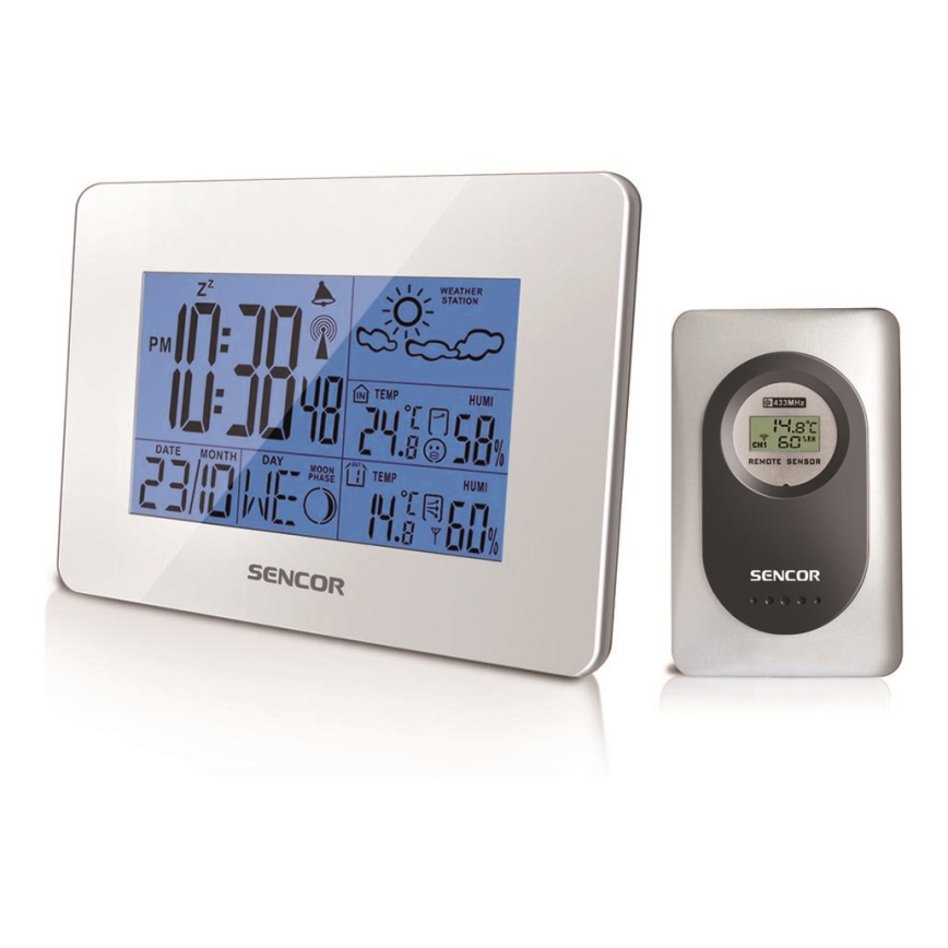 Sencor - Estacion meteorologica con pantalla LCD y despertador 3xAA + 2xAAA blanco