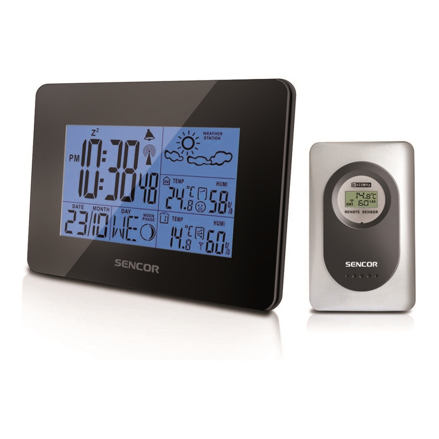 Sencor - Estacion meteorologica con pantalla LCD y despertador 3xAA + 2xAAA negro