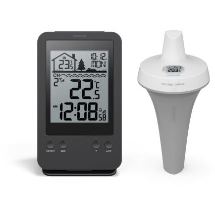 Sencor - Estación meteorológica con sensor flotante inalámbrico para piscina 2xAA + 2xAA IPX7