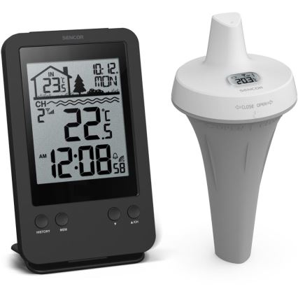 Sencor - Estación meteorológica con sensor flotante inalámbrico para piscina 2xAA + 2xAA IPX7