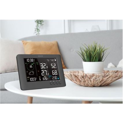 Sencor - Estación meteorológica profesional con pantalla LCD a color y alarma 5V/1xCR2032 + 3xAA Wi-Fi
