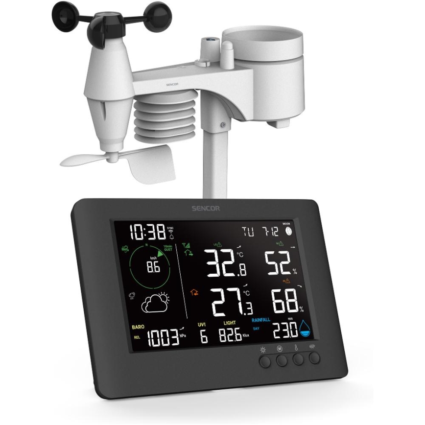 Sencor - Estación meteorológica profesional con pantalla LCD a color y alarma 5V/1xCR2032 + 3xAA Wi-Fi