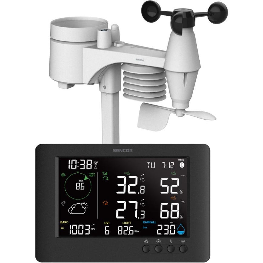 Sencor - Estación meteorológica profesional con pantalla LCD a color y alarma 5V/1xCR2032 + 3xAA Wi-Fi