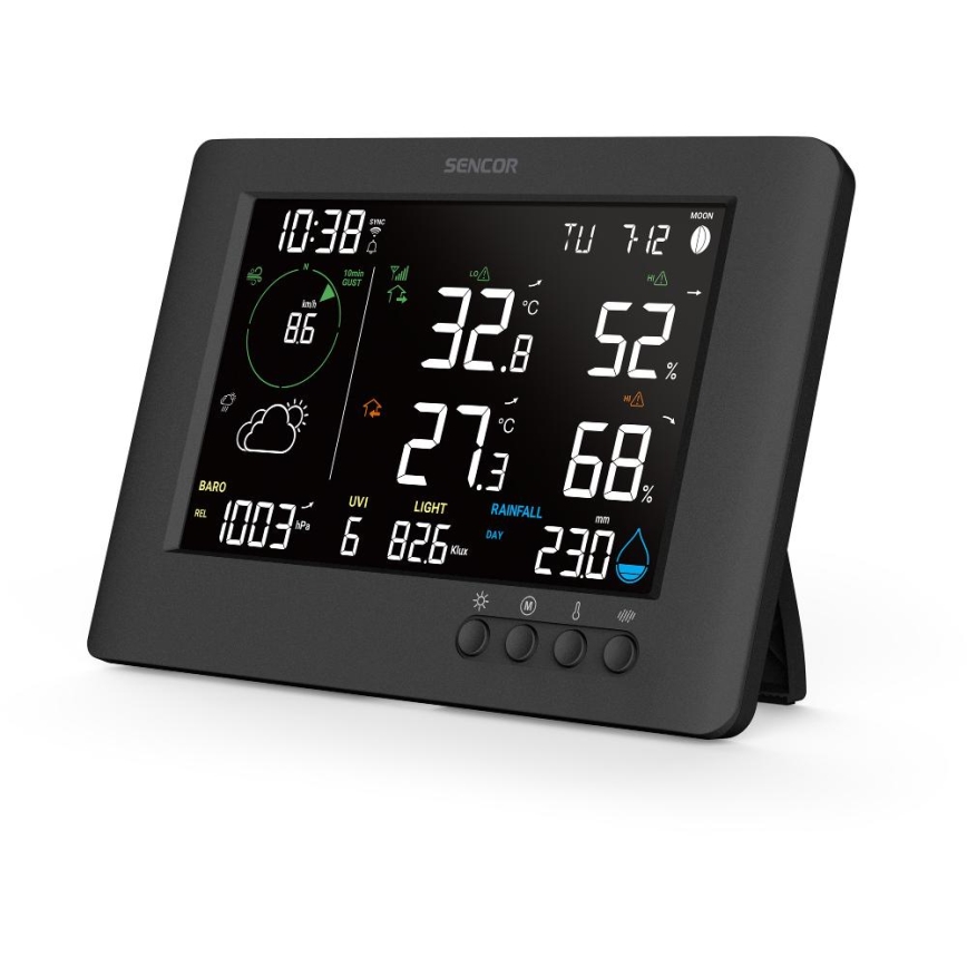 Sencor - Estación meteorológica profesional con pantalla LCD a color y alarma 5V/1xCR2032 + 3xAA Wi-Fi